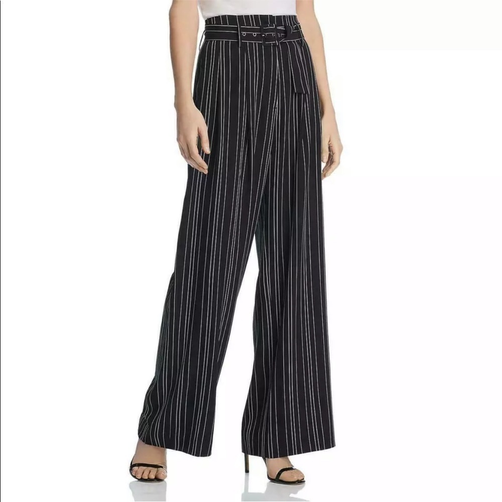 WAYF Black White Pleated Casual Striped Wide Leg Pants Size S NEW (Missing Belt) - Picture 3 of 6